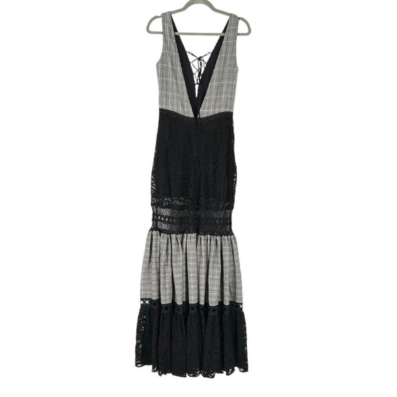 Martha Medeiros Plaid Lace Lace Up Neckline Maxi Dress - Picture 2 of 11